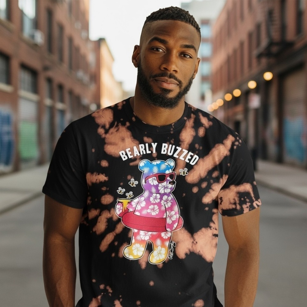Riot Society Bearly Buzzed bleach tie dye graphic tee L Y2K Vintage Streetwear